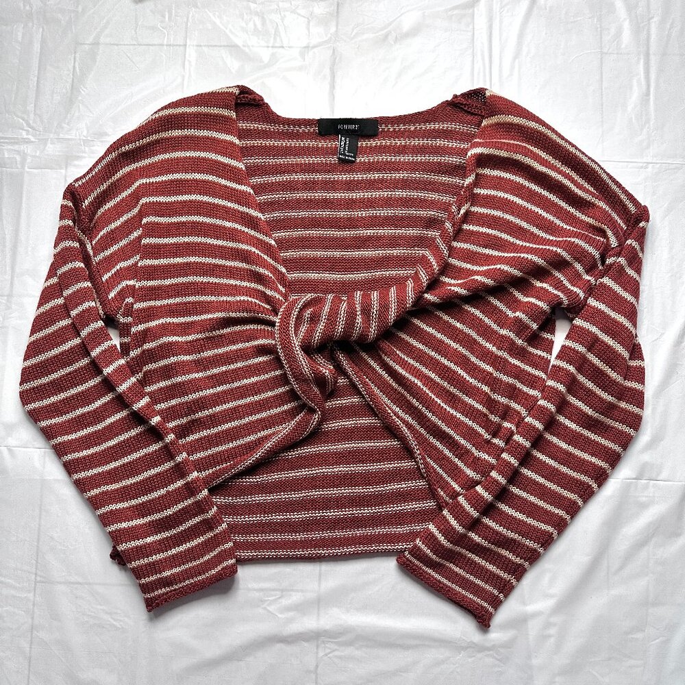 Women's Knitted Long Sleeve Crop Top with Front Knot Size Medium